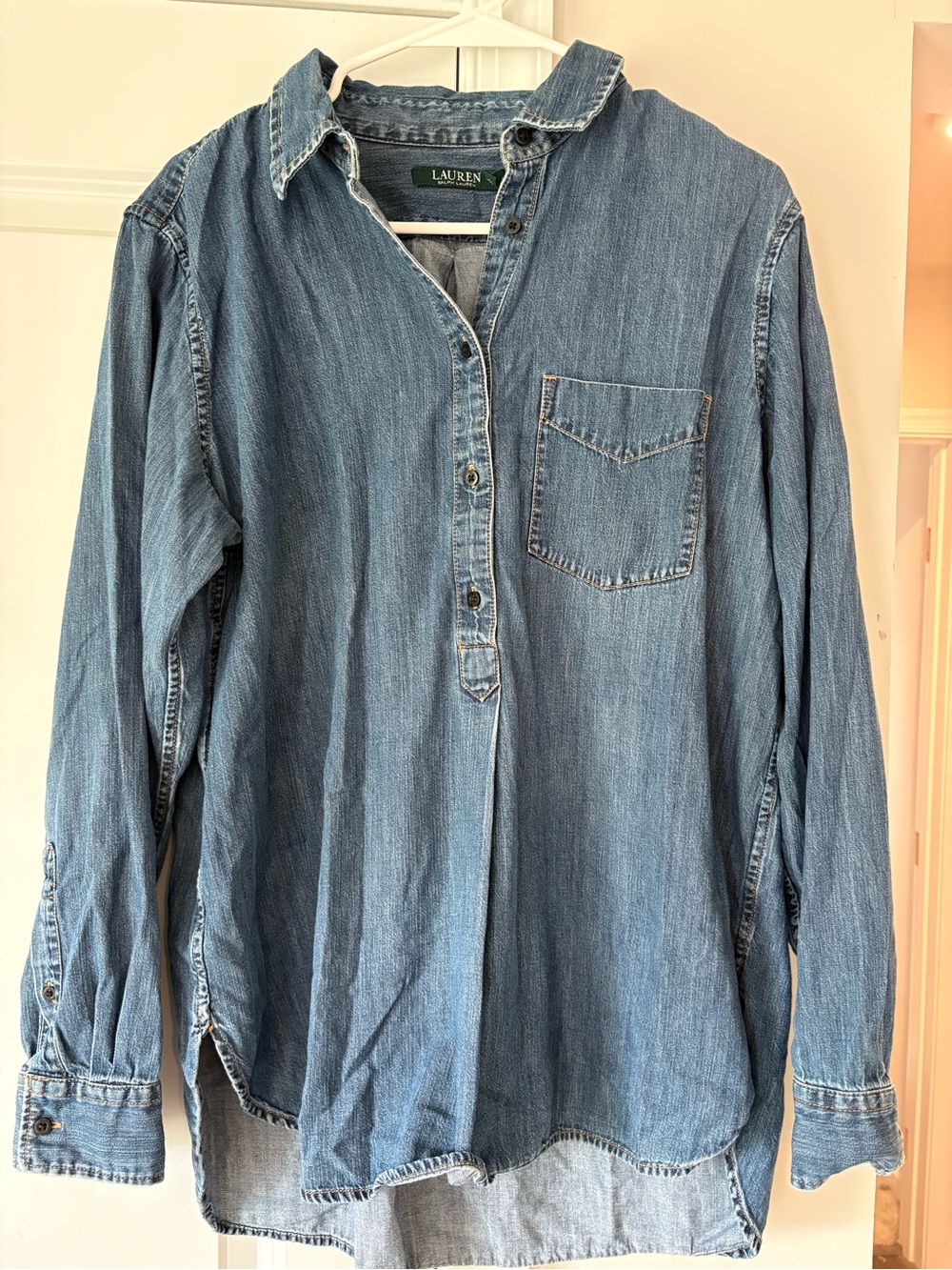 Lauren Ralph Lauren Denim Popover Tunic Shirt Womens XL Blue Long Sleeve
